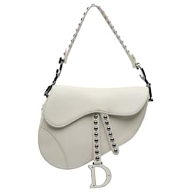Dior-Dior White Studded Leather Saddle Bag-White