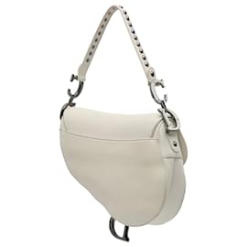 Dior-Dior White Studded Leather Saddle Bag-White