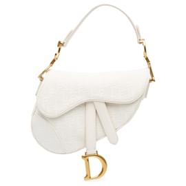 Dior-Dior White Mini Oblique Canvas Saddle Bag-White