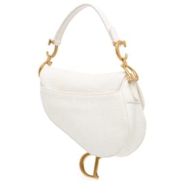 Dior-Dior White Mini Oblique Canvas Saddle Bag-White