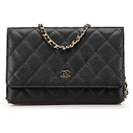 Chanel-Chanel Black CC Quilted Caviar Wallet on Chain-Black