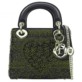 Dior-Dior Black Mini Smooth Calfskin Embroidered Heart Playing Cards Lady Dior-Black