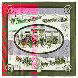 Hermès-Hermès Red Bull & Mouth Western Coach Office Silk Scarf-Red