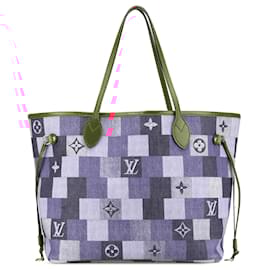 Louis Vuitton-Louis Vuitton Blue Monogram Denim Patchwork Neverfull MM-Other
