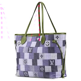 Louis Vuitton-Louis Vuitton Blue Monogram Denim Patchwork Neverfull MM-Other