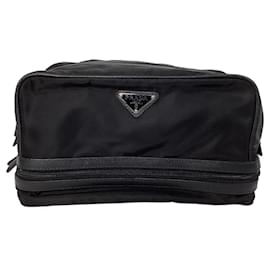 Prada- Prada Logo-Plaque Toiletry Pouch Bag in Black Nylon-Black
