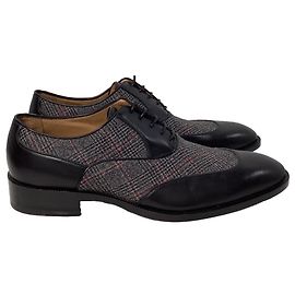 Scarpe Oxford stringate in lana e pelle nera a quadri Etro Nero