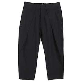 Balmain- Balmain Draped Straight-Leg Cropped Trousers in Black Wool-Black