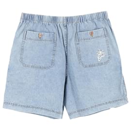 Gucci- Gucci Logo Print Drawstring Shorts in Blue Cotton Denim-Blue,Light blue