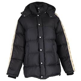 Gucci-Gucci Logo-Jacquard Webbing-Trimmed Quilted Shell Hooded Down Jacket in Black Nylon-Black