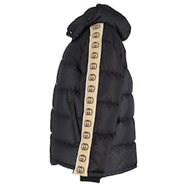 Gucci-Gucci Logo-Jacquard Webbing-Trimmed Quilted Shell Hooded Down Jacket in Black Nylon-Black