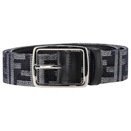 Fendi- Fendi Logo Buckled Belt in Black Denim and Leather-Black