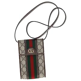 Gucci-Bolsa para telefone Gucci Ophidia Flap em lona revestida bege-Marrom,Vermelho