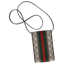 Gucci-Bolsa para telefone Gucci Ophidia Flap em lona revestida bege-Marrom,Vermelho
