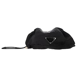 Prada- Prada Logo-Plaque Drawstring Beret Hat in Black Nylon-Black