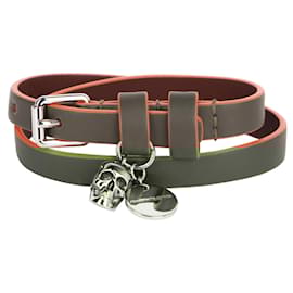 Alexander Mcqueen-Alexander McQueen Men's Graffiti Skull Leather Wrap Bracelet in green-Green