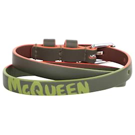 Alexander Mcqueen-Alexander McQueen Men's Graffiti Skull Leather Wrap Bracelet in green-Green