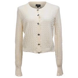 Cardigan à boutons Chanel en cachemire blanc Blanc Écru