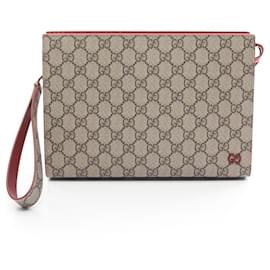Gucci-Gucci GG Supreme Clutch Bag PVC Leather-Brown,Beige