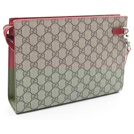 Gucci-Gucci GG Supreme Clutch Bag PVC Leather-Brown,Beige
