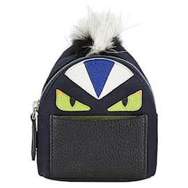 Fendi-Fendi Nylon Leather Bugs Keychain Bag Charm-Black