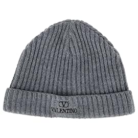 Valentino Garavani- Valentino Garavani Logo Beanie Hat in Grey Wool-Grey