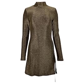 Reformation-Reformation Hermia Split-Hem Mini Dress in Gold Nylon-Golden