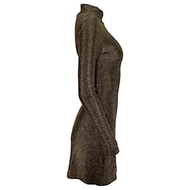 Reformation-Reformation Hermia Split-Hem Mini Dress in Gold Nylon-Golden