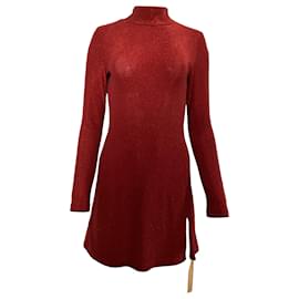 Reformation-Reformation Hermia Split-Hem Mini Dress in Red Nylon-Red