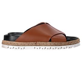 Marni Slide Sandals in Brown Leather Brown