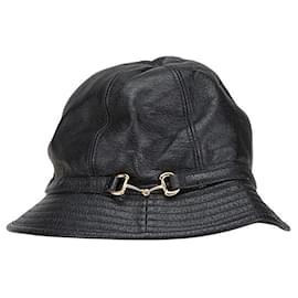 Gucci-Chapéu bucket de couro Horsebit Gucci preto-Preto