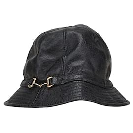 Gucci-Chapéu bucket de couro Horsebit Gucci preto-Preto