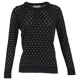 Michael Kors-Michael Kors Beaded Lasercut Sweater in Black Viscose-Black