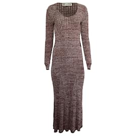 Self portrait-Self-Portrait Guipure Lace-Trimmed Ribbed-Knit Maxi Dress in Red Viscose-Red,Dark red