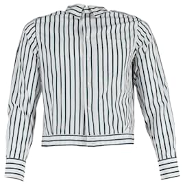 Lanvin- Lanvin Striped Button-Down Blouson Shirt in White and Green Cotton-White