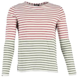 Apc-A.P.C Striped Crewneck Long Sleeve T-Shirt in Red Cotton-Red