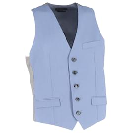 Alexander Mcqueen- Alexander Mcqueen Buttoned Vest in Blue and Grey Wool-Blue,Light blue
