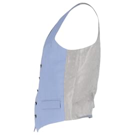 Alexander Mcqueen- Alexander Mcqueen Buttoned Vest in Blue and Grey Wool-Blue,Light blue