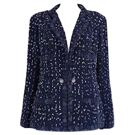 Chanel-Chanel Saint-Tropez Runway Navy Tweed Jacket 44 FR-Navy blue