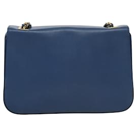 Fendi-FENDI Chain Shoulder Bag Leather Blue Auth 115580-Blue