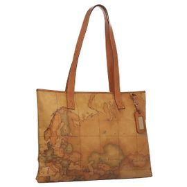 Autre Marque PRIMA CLASSE Bolso de Mano Cuero PVC Beige Marrón oro Auth am7609 Castaño Beige Dorado