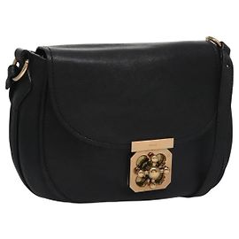 Chloé Bolsa de ombro de couro preto Chloe Elsie Auth SW027 Preto
