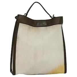 Fendi-FENDI Zucca Canvas Peek A Boo X Rite Hand Bag White Auth yk17431-White