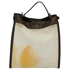 Fendi-FENDI Zucca Canvas Peek A Boo X Rite Hand Bag White Auth yk17431-White