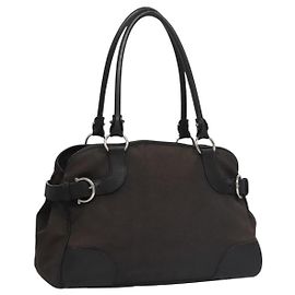 Salvatore Ferragamo Hand Bag Canvas Leather Black Silver Auth bs21851 Black Silvery