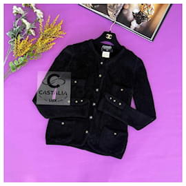 Chanel-Chanel Rare 1995 Fall Black Teddy Plush Jacket 40 FR-Black
