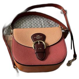 Coach Bolsa de mão marrom rosa multicolorida laranja bordô com joias douradas Rosa