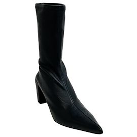 Jil Sander Black Stretch Leather Pointed Toe Ankle Boots Black