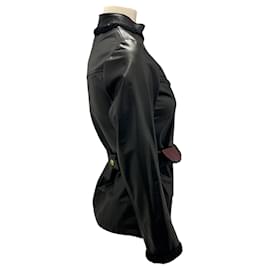 Chanel-Chanel Black / Burgundy Belted Zip-front Leather Jacket-Black