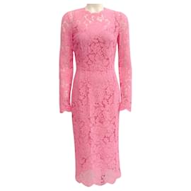 Dolce & Gabbana-Dolce & Gabbana Pink Flora Lace Midi Dress-Pink